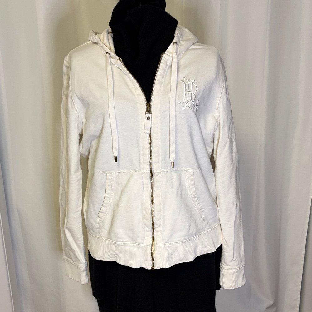 White cotton logo zip hoodie by Lauren Jeans Company large